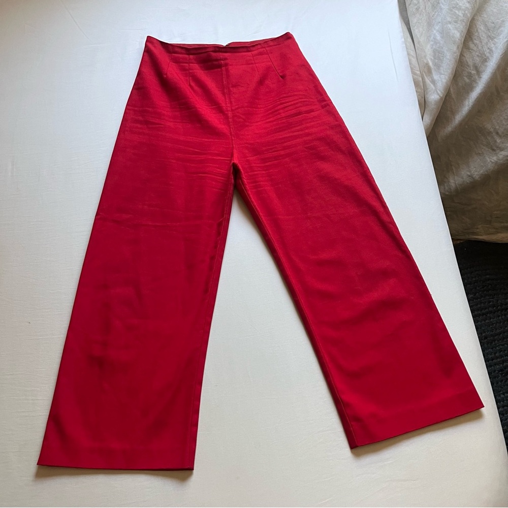 TOWN CLOTHES red organic cotton canvas denim wide straight leg pants